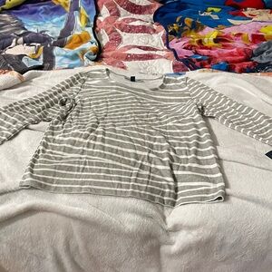 Karen Scott Gray and White Striped Long Sleeve Tee